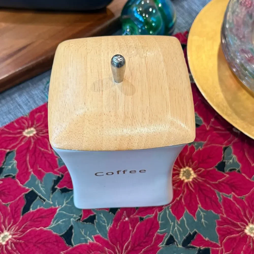 DMD David Mason Designs Matte White Coffee‎ Canister Jar Wooden Top